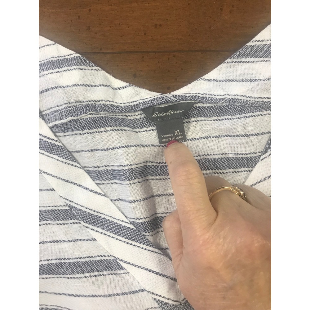 Eddie Bauer Women Striped V Neck 3/4 Sleeve Linen Blend‎ Top XL - Picture 2 of 6
